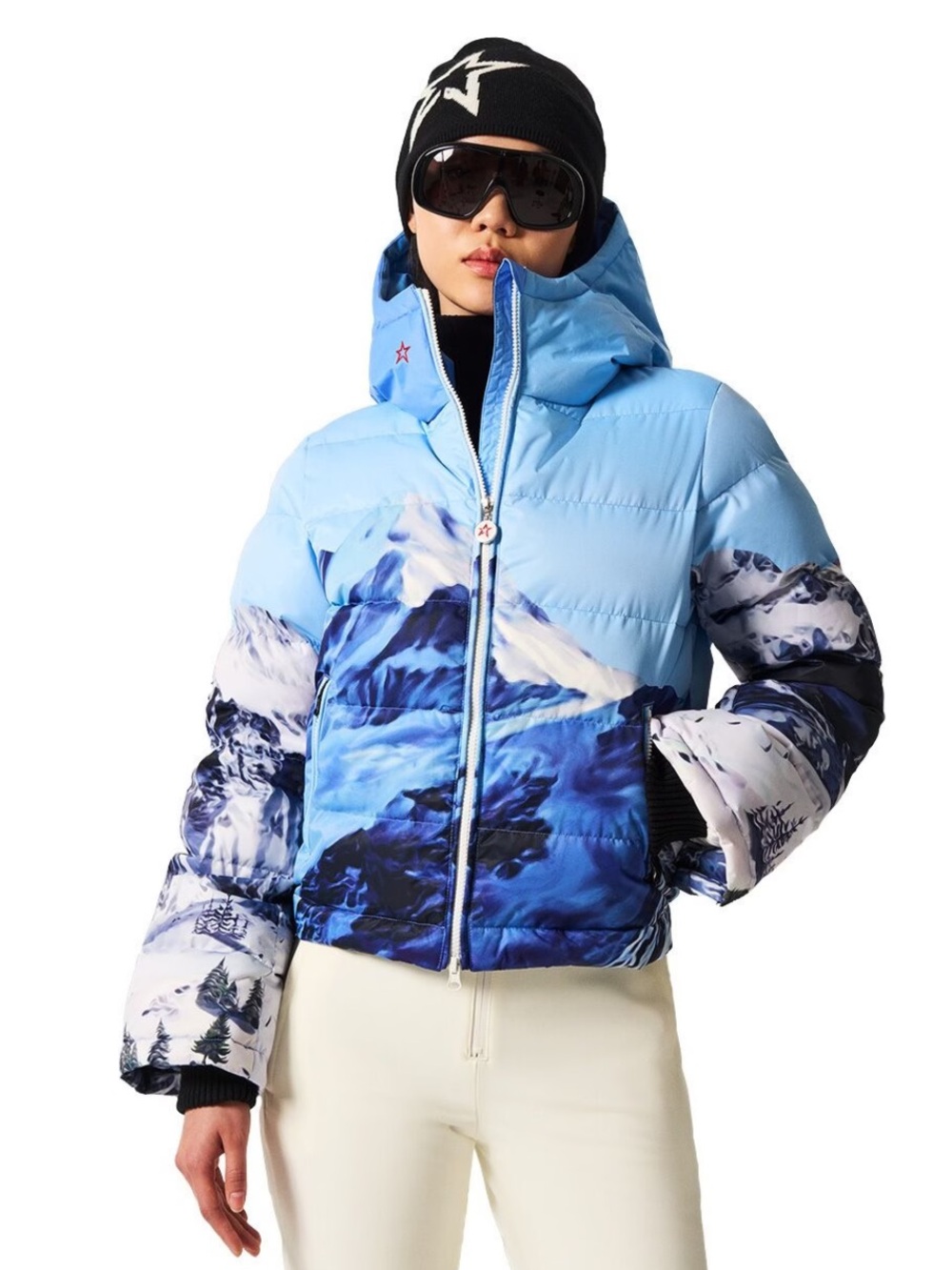 Perfect Moment Mountain Puffer Ski Jacket Blue Ski Lift Print Landscape Polar